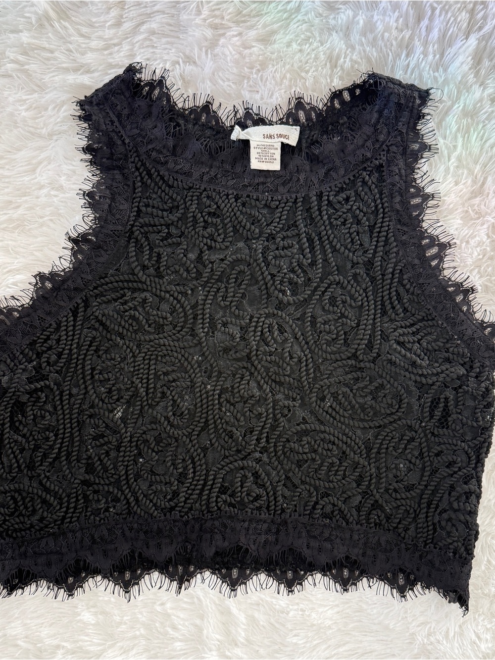Sans Souci Black Lace Cropped Tank Top
